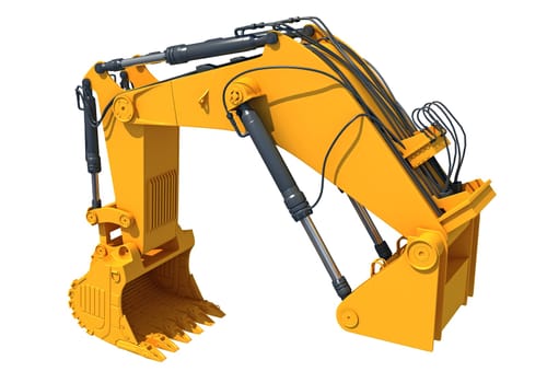 Excavator Shovel Crane Arm 3D rendering model on white background