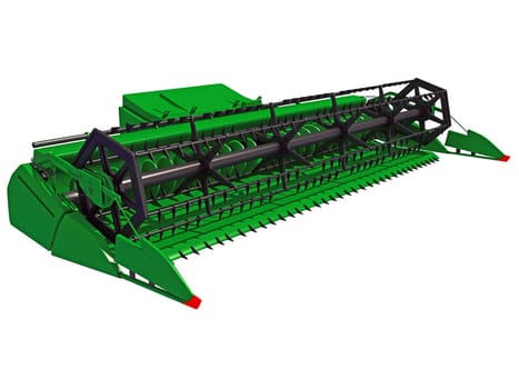 Farm Combine Harvester Threshing Header 3D rendering model on white background
