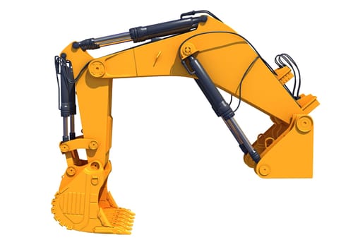 Excavator Shovel Crane Arm 3D rendering model on white background