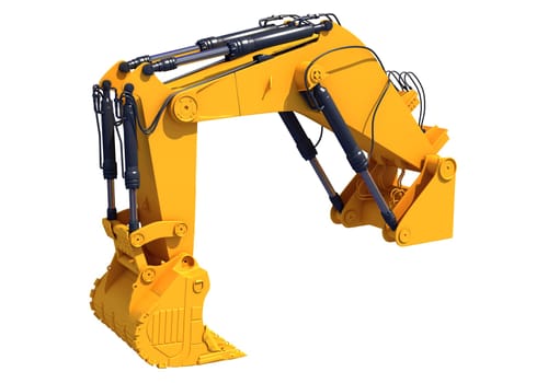 Excavator Shovel Crane Arm 3D rendering model on white background