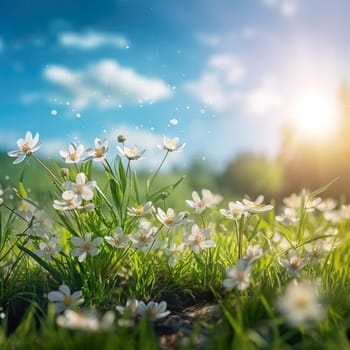 Close-up of a beautiful flower meadow generated by artificial intelligence