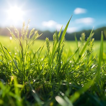 Close-up of a beautiful green meadow generated by artificial intelligence