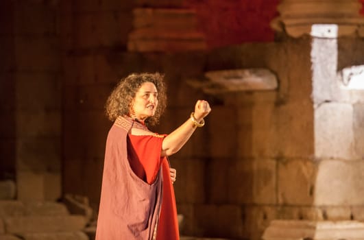 Merida, Spain - Jun 3rd, 2023: Performance of Medea at the Roman Theatre of Merida. Merita Ludica Festival 2023