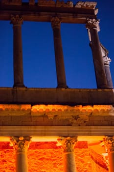 Merida, Spain - Jun 3rd, 2023: Theatre stage illuminated during performance. Emerita Ludica Festival 2023.