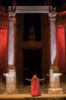 Merida, Spain - Jun 3rd, 2023: Performance of Medea at the Roman Theatre of Merida. Merita Ludica Festival 2023