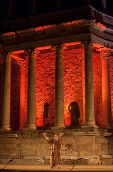 Merida, Spain - Jun 3rd, 2023: Performance of Medea at the Roman Theatre of Merida. Merita Ludica Festival 2023