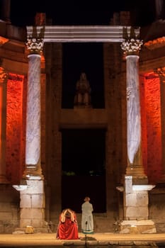 Merida, Spain - Jun 3rd, 2023: Performance of Medea at the Roman Theatre of Merida. Merita Ludica Festival 2023