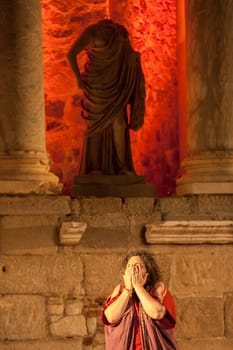 Merida, Spain - Jun 3rd, 2023: Performance of Medea at the Roman Theatre of Merida. Merita Ludica Festival 2023