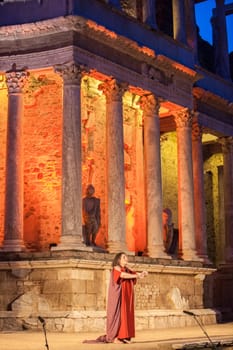 Merida, Spain - Jun 3rd, 2023: Performance of Medea at the Roman Theatre of Merida. Merita Ludica Festival 2023
