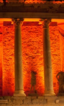 Merida, Spain - Jun 3rd, 2023: Theatre stage illuminated during performance. Emerita Ludica Festival 2023.