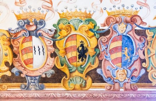 Antique heraldic banner. Medieval decoration ornament, vintage shield shape
