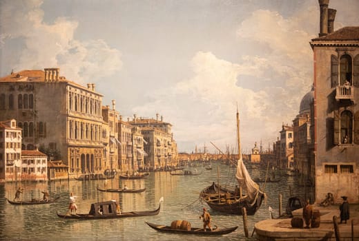 Milan, Italy - 23 September 2023: Brera antique painting museum. View of Venice, by Canaletto, 1745