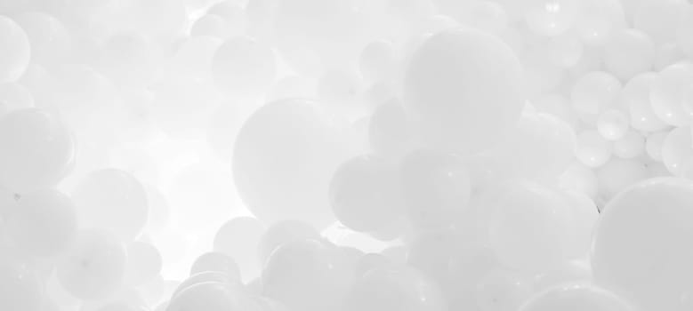 White background with flying balloons - clean design, 3d abstract realistic banner