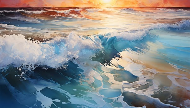 Overhead photo of crashing waves on the shoreline beach. Tropical beach surf. Abstract aerial ocean view abstract colorful background colorful