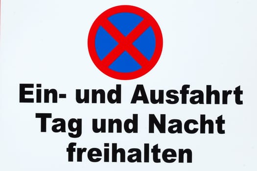 Keep entrance and exit clear day and night, Absolute stopping ban, traffic sign, Germany