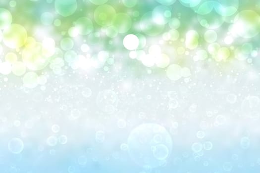 Abstract gradient light blue turquoise yellow green shiny blurred background texture with circular bokeh lights. Beautiful fresh backdrop. Space for design.