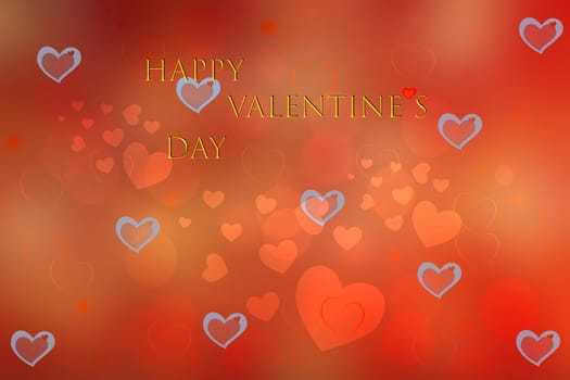 Happy valentines day card. Abstract festive composition of love bokeh red and white hearts background texture with Valentine day text. Present, banner or poster design.