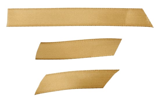 Pieces of brown satin ribbon on isolated background, set