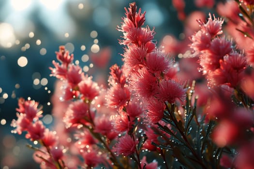 Pink flowers, spring and summer season, garden with wildflowers