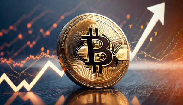 Bitcoin cryptocurrency on the background of the financial chart. 3D rendering. AI generated
