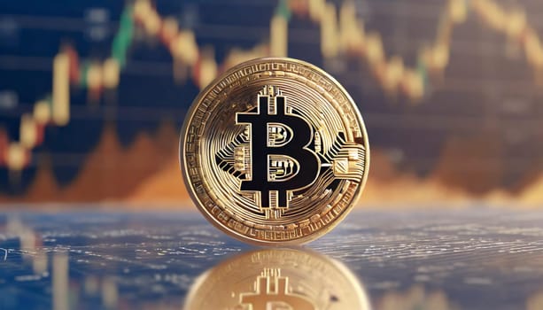 Bitcoin cryptocurrency on the background of the financial chart. 3D rendering. AI generated