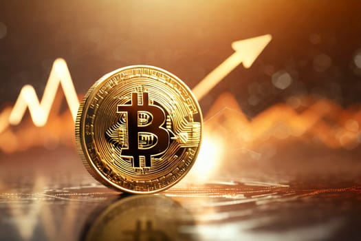 Golden bitcoin on golden background. Cryptocurrency concept. 3D illustration. AI generated