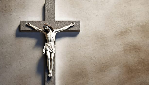 Crucifixion of Jesus Christ on the stone background. AI generated