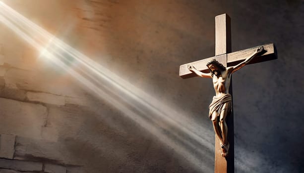 Crucifixion of Jesus Christ on the stone background. AI generated