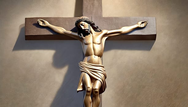 Crucifixion of Jesus Christ on the stone background. AI generated