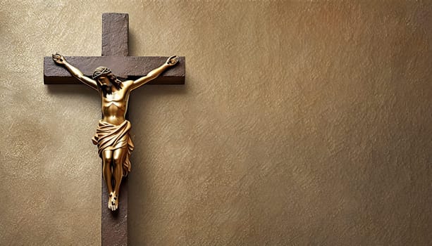 Crucifixion of Jesus Christ on the stone background. AI generated