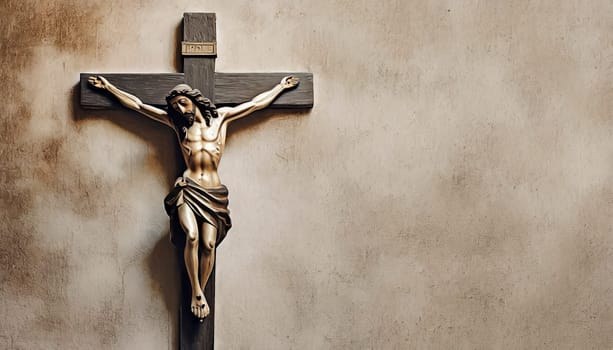 Crucifixion of Jesus Christ on the stone background. AI generated