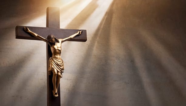 Crucifixion of Jesus Christ on the stone background. AI generated