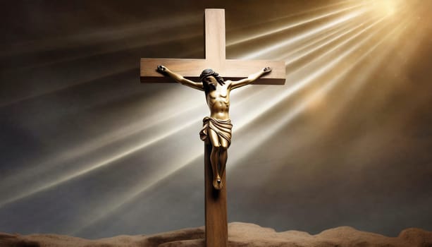 Crucifixion of Jesus Christ on the stone background. AI generated