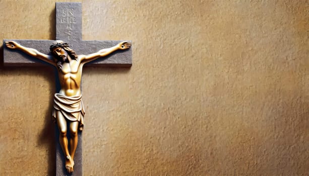 Crucifixion of Jesus Christ on the stone background. AI generated