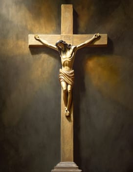 Crucifixion of Jesus Christ on the stone background. AI generated