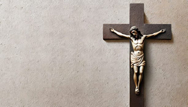 Crucifixion of Jesus Christ on the stone background. AI generated