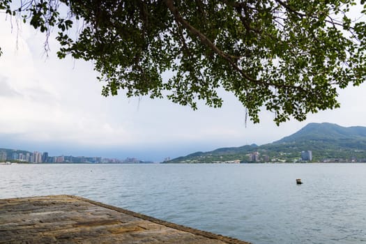 Tamsui river over the Bali district in Taiwan