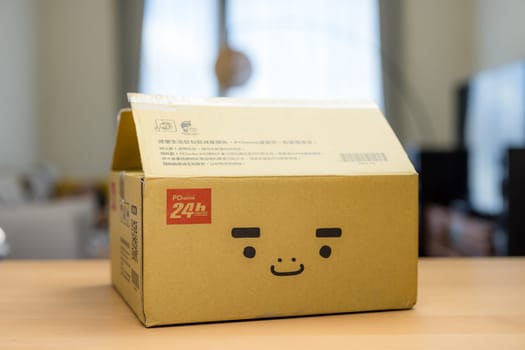 Taiwan 22 September 2023: box of pchome parcel at home