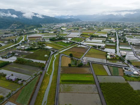 Aerial view of the Yilan countryside in Taiwan