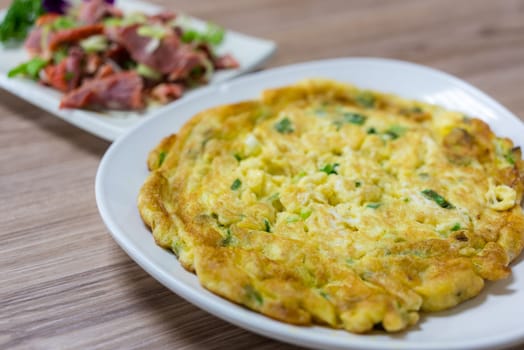 Green onion chicken egg omelette dish