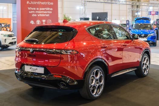 Lisbon, Portugal - May 12, 2023: Alfa Romeo Tonale electric hybrid car on display at ECAR SHOW - Hybrid and Electric Motor Show