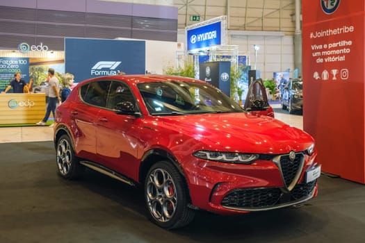 Lisbon, Portugal - May 12, 2023: Alfa Romeo Tonale electric hybrid car on display at ECAR SHOW - Hybrid and Electric Motor Show