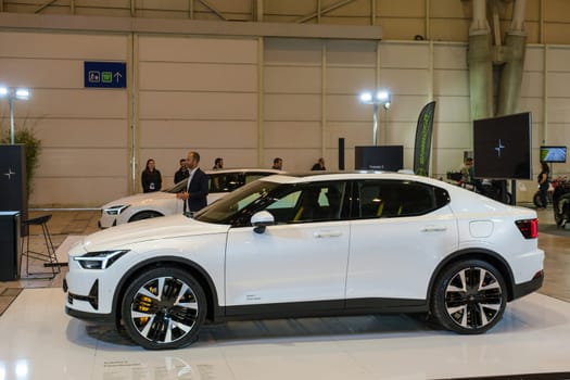 Lisbon, Portugal - May 12, 2023: Polestar 2 electric car on display at ECAR SHOW - Hybrid and Electric Motor Show