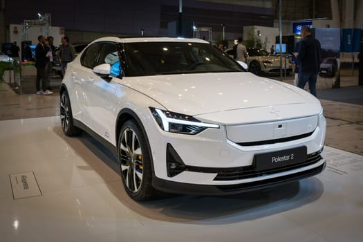 Lisbon, Portugal - May 12, 2023: Polestar 2 electric car on display at ECAR SHOW - Hybrid and Electric Motor Show