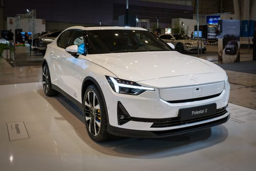 Lisbon, Portugal - May 12, 2023: Polestar 2 electric car on display at ECAR SHOW - Hybrid and Electric Motor Show