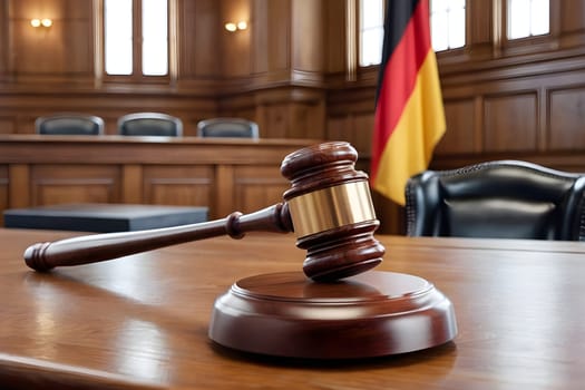Judge's gavel in an old courtroom
