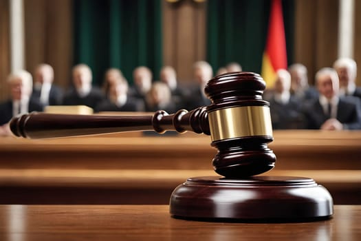 Judge's gavel in an old courtroom