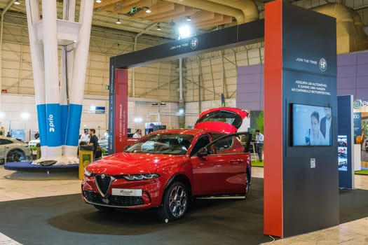 Lisbon, Portugal - May 12, 2023: Alfa Romeo Tonale electric hybrid car on display at ECAR SHOW - Hybrid and Electric Motor Show