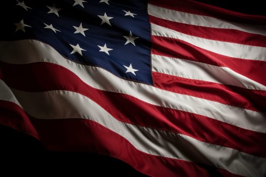 Usa flag waving closeup. Fabric star. Generate Ai