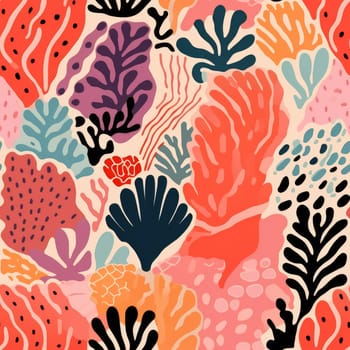 seamless colorful fun pattern of coral and leaves, ai